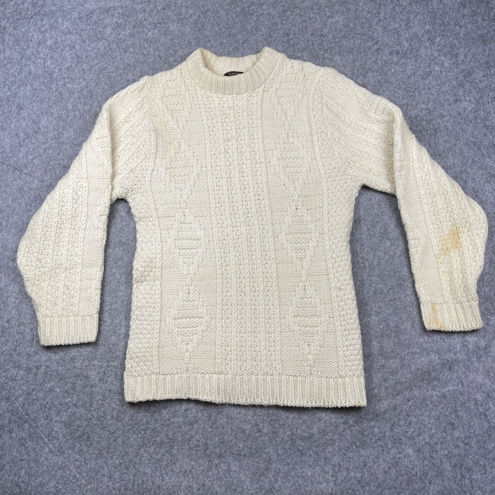 Vtg Kandahar Worsted‎ Wool Fishermans Sweater Ivory Men's Large L